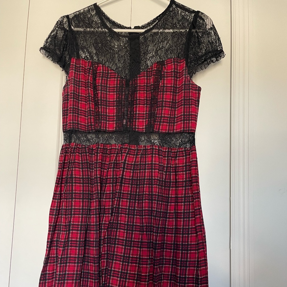Royal Bones Plaid & Lace Gothic Dress | Size M